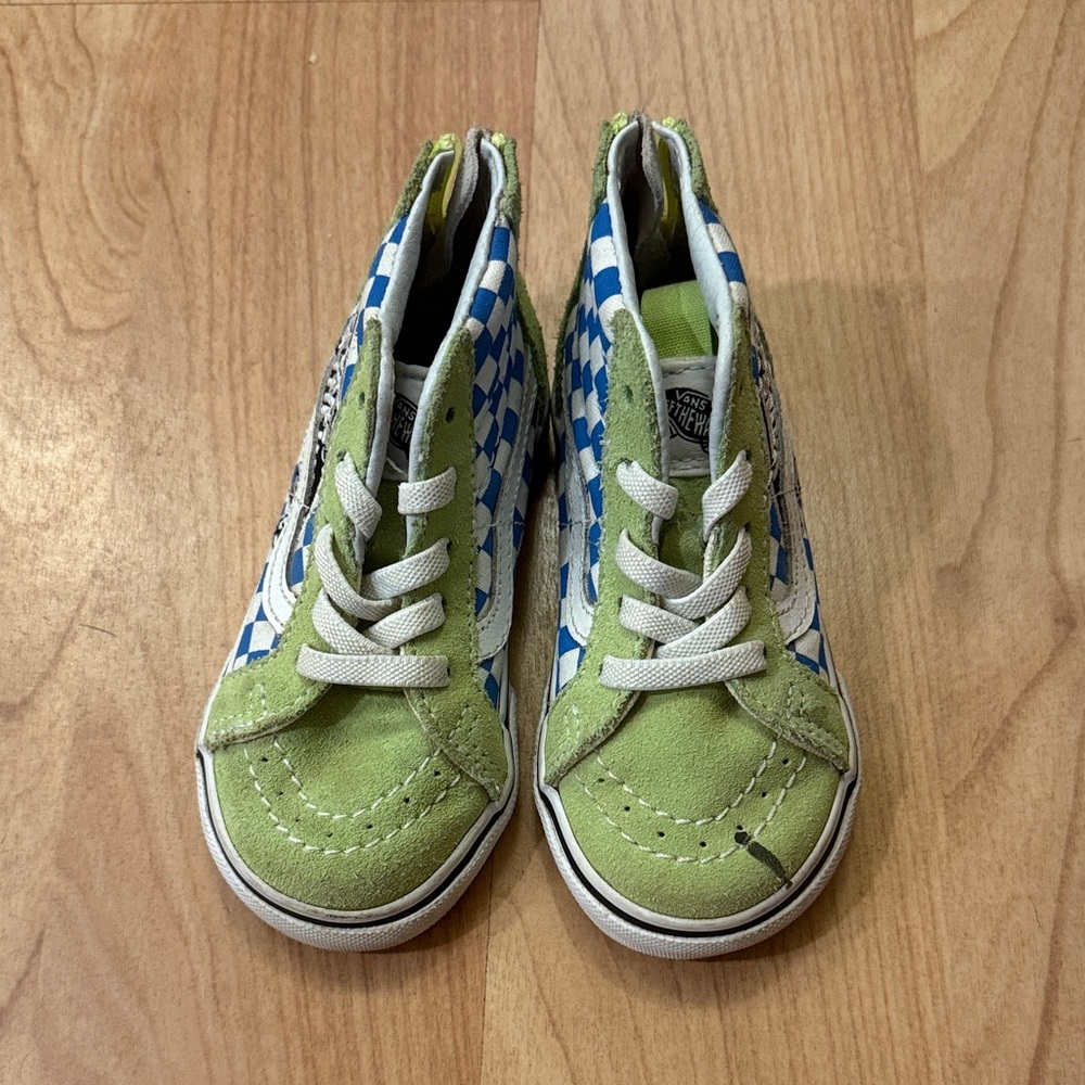 GUC Vans Kids Lime Green and Blue Checkered Sneakers size Toddler 7